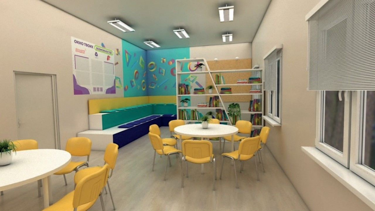Https school m. Мебель для центра детских ин циатив. Детский центр кабинет. Дизайнерские решения для школы. Комната детских инициатив.
