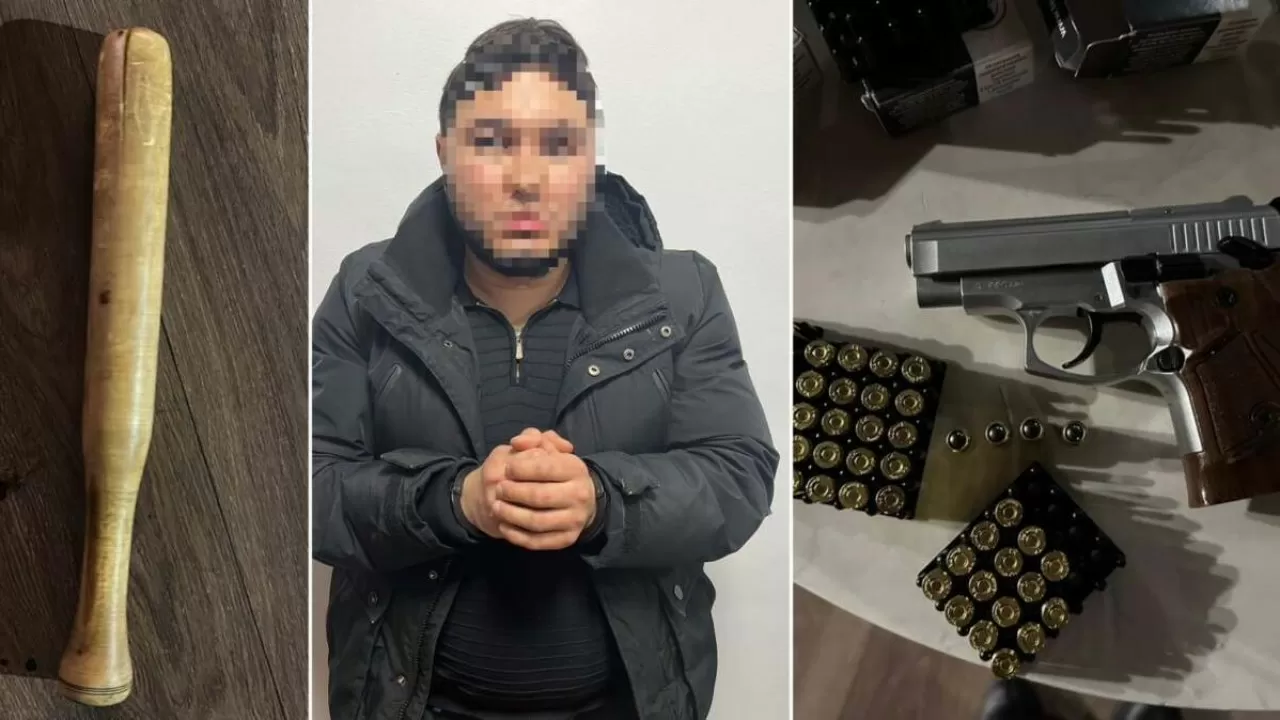 Нож, дубинку и пистолет с 99 патронами изъяли в Алматы у руководителя караоке-клуба
