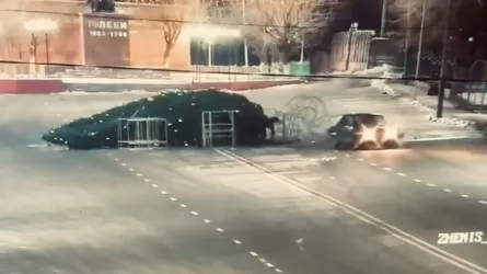 Сарыағашта жаңа жылдық шыршаны біреу көлікпен соғып, құлатып кеткен