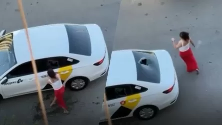 Шымкентте таксидің терезесін таспен ұрып сындырған әйел қамауға алынды