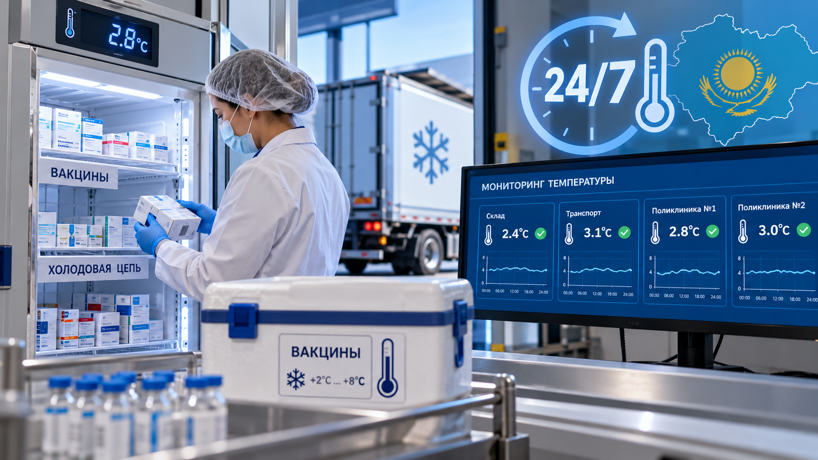 Температуру вакцин будут контролировать круглосуточно в РК 