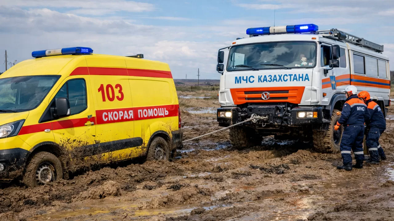 Скорая застряла в грязи по пути к пациенту в Алматинской области 