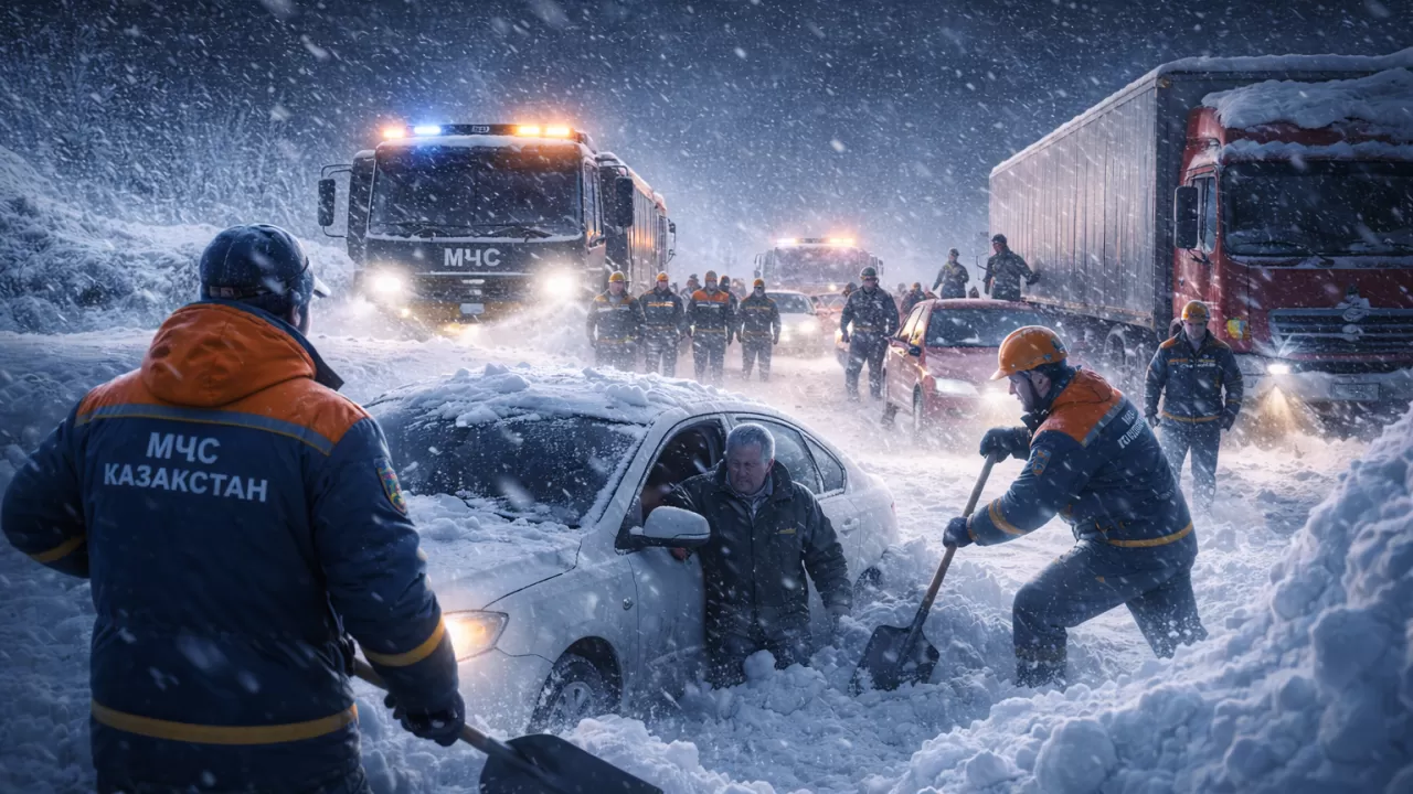 Снежный занос заблокировал сразу восемь машин в области Абай 