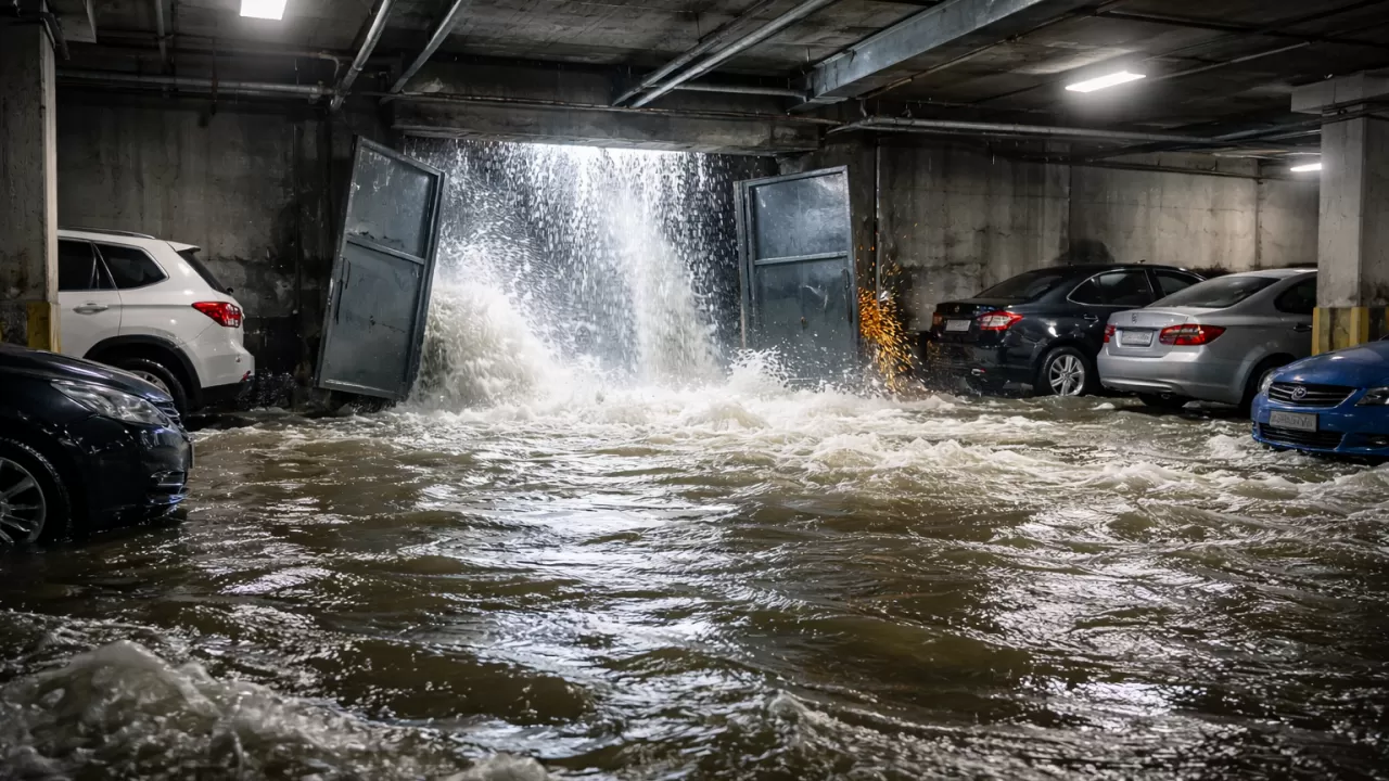 Потоп в новостройке: паркинг ушел под воду в соседней стране 