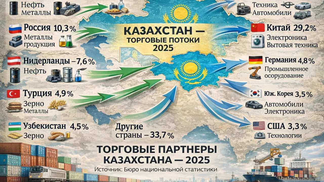 Названы главные торговые партнеры Казахстана в 2025 году 