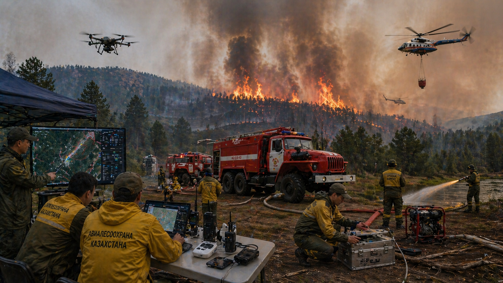 Дроны и авиацию задействуют против лесных пожаров в РК 