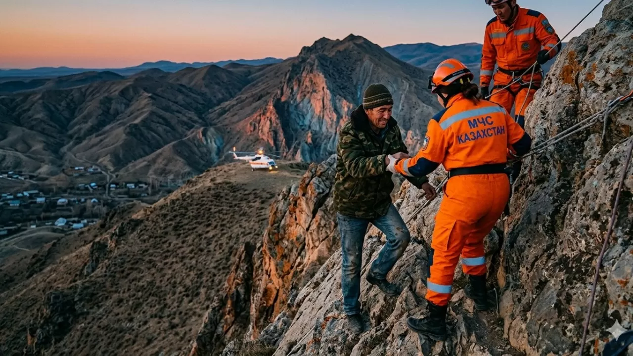 Сельчанин застрял на вершине горы в Туркестанской области