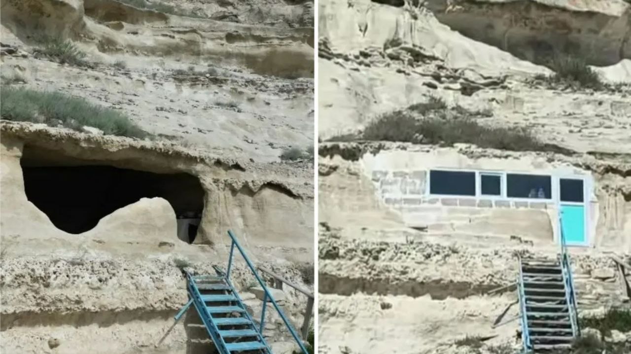 Маңғыстауда белгісіз біреулер 2 ғасырлық тарихы бар жартас мешітке пластик терезелер орнатқан