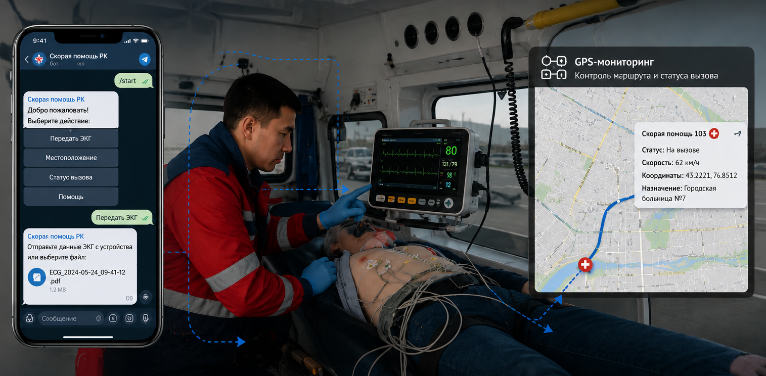 Telegram-бот, GPS и телеметрия ЭКГ: как цифровизация меняет службу 103 в Павлодаре  