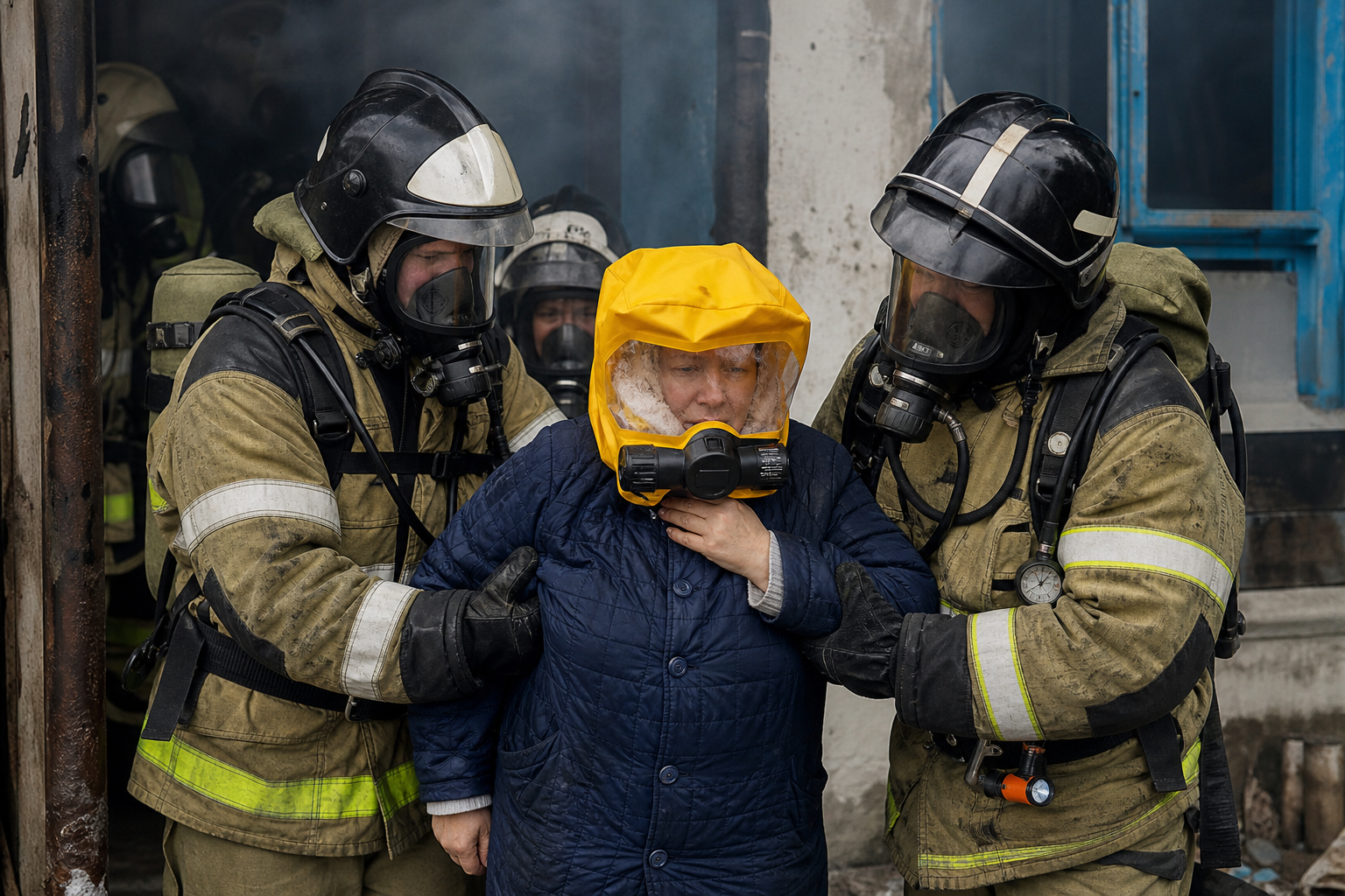 Женщину вывели из горящего здания с помощью спасательного капюшона в Костанае  