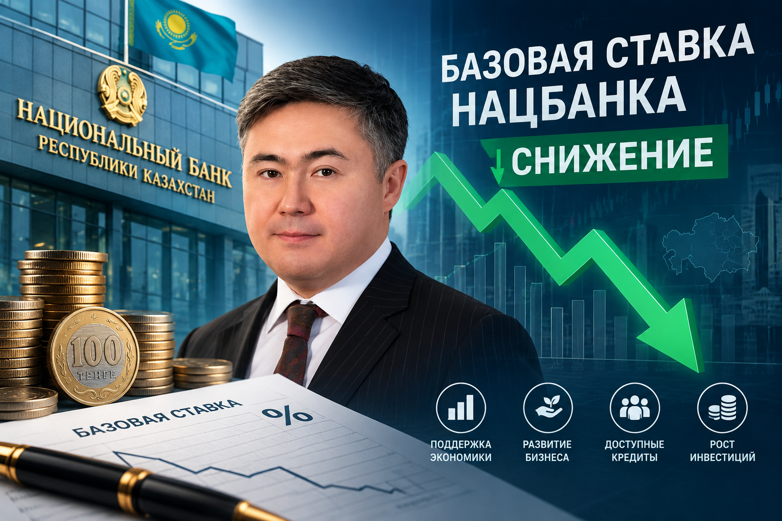Сулейменов объяснил, почему Нацбанк РК снизил базовую ставку 