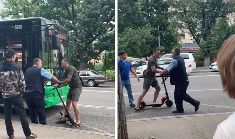 Мужчина на самокате напал на водителя автобуса в Алматы